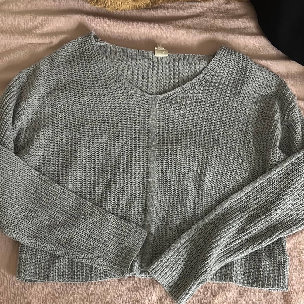 Gray V-Neck Women's Sweater